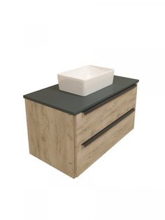 Тумба с раковиной в ванную подвесная Teymi Helmi 85, дуб крафт/графит матовый