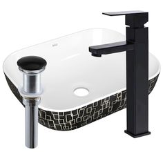 Раковина накладная со смесителем и выпуском Bau Stil Black White 50х40, белая/черная Bauedge