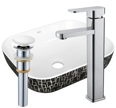 Раковина накладная со смесителем и выпуском Bau Stil Black White 50х40, белая/черная Bauedge
