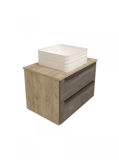 Тумба с раковиной в ванную подвесная Teymi Helmi 70, серый камень/дуб T60307 - T50309