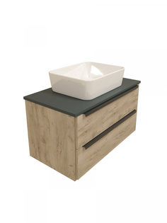 Тумба с раковиной в ванную подвесная Teymi Helmi 85, дуб крафт/графит матовый