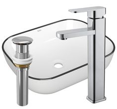 Раковина накладная со смесителем и выпуском Bau Stil Black Rand 50х40, белая, черный кант Bauedge