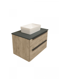 Тумба с раковиной в ванную подвесная Teymi Helmi 70, дуб крафт/графит матовый