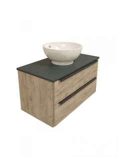Тумба с раковиной в ванную подвесная Teymi Helmi 85, дуб крафт/графит матовый