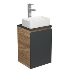 Тумба с раковиной и смесителем Bau (Тумба 40, графит + раковина 37х23 + смеситель) Bauedge