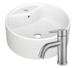 Раковина круглая накладная BAU Element D40, с отверстием под смеситель, белая + смеситель Bauedge