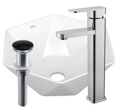 Раковина накладная со смесителем и выпуском Bau Crystal 40х40, белая Bauedge