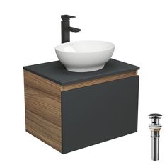 Комплект для ванной, 4 предм. Bau (Тумба 60, графит + раковина 41х33 + смеситель + выпуск) Bauedge