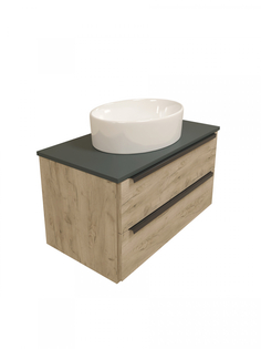 Тумба с раковиной в ванную подвесная Teymi Helmi 85, дуб крафт/графит матовый