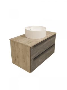 Тумба с раковиной в ванную подвесная Teymi Helmi 85, серый камень/дуб T60309 - T50104