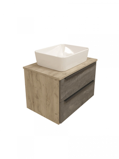 Тумба с раковиной в ванную подвесная Teymi Helmi 70, серый камень/дуб T60307 - T50302
