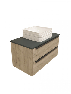 Тумба с раковиной в ванную подвесная Teymi Helmi 85, дуб крафт/графит матовый