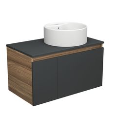 Тумба подвесная Bau Dream Blackwood 80 графит, раковина круглая накладная Bauedge