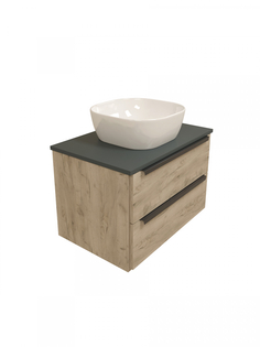 Тумба с раковиной в ванную подвесная Teymi Helmi 70, дуб крафт/графит матовый