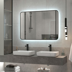 Зеркало для ванной с подсветкой, диммером и часами Reflection Black View 1000х700