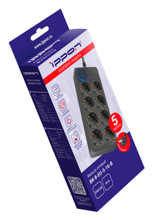 Сетевой фильтр Ippon BK-8-EU-5-16-B 5м (8 розеток) черный (коробка)