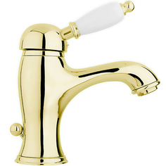 Cezares Elite Смеситель для раковины цвет золото 24 карат ручки белые (ELITE-BLS1-03/24-Bi