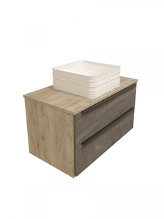 Тумба с раковиной в ванную подвесная Teymi Helmi 85, серый камень/дуб T60309 - T50309