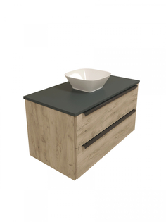 Тумба с раковиной в ванную подвесная Teymi Helmi 85, дуб крафт/графит матовый