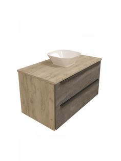 Тумба с раковиной в ванную подвесная Teymi Helmi 85, серый камень/дуб T60309 - T50206