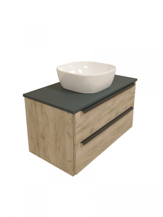 Тумба с раковиной в ванную подвесная Teymi Helmi 85, дуб крафт/графит матовый