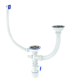 Сифон VIRPlast Элит с нерж. чашкой 114 мм, с прямоугольным переливом и отводом для стираль ВИР Пласт