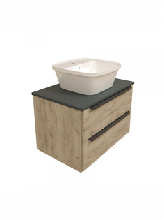 Тумба с раковиной в ванную подвесная Teymi Helmi 70, дуб крафт/графит матовый