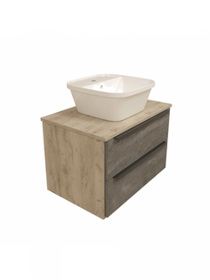 Тумба с раковиной в ванную подвесная Teymi Helmi 70, серый камень/дуб T60307 - T50205