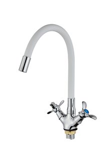 Смеситель для кухни Feinise с гибким силиконовым изливом белый, крепление гайка