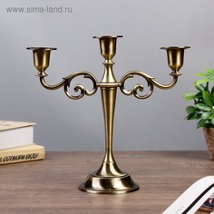 Подсвечник металл на 3 свечи Лаконичность цвет латуни 25,5х27х10 см No Brand