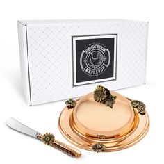 Набор для масла Кольчугинский мельхиор Ромашки медный Масленка и Нож