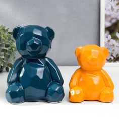 Сувенир керамика 3D "Медвежата" матовый синий и оранжевый н-р 2 шт 11,5х9,5х14 18,5х12х14, No Brand