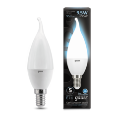 Лампа светодиодная Gauss 9.5W-950lm-4100K-E14, свеча на ветру