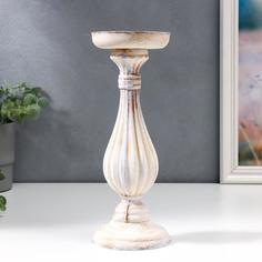 Подсвечник дерево на 1 свечу "Фердинанд" белый с бежевой патиной 28х10,5х10,5 см No Brand