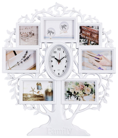 Часы настенные Family, с фоторамками, плавный ход, 51.5 х 60.5 см No Brand