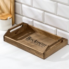 Поднос с декором, с покрытием, 30x20x6 см, сосна No Brand