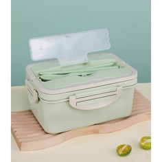 TAKE IT EASY Ланч-бокс, 1.5 л, 3 секции, ложка, вилка, 20 х 13 х 7 см, зеленый