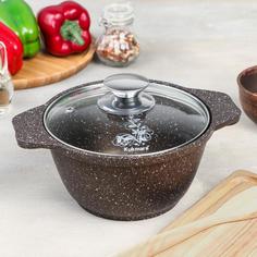Кастрюля, 1 л, стеклянная крышка, антипригарное покрытие, цвет кофейный мрамор Kukmara
