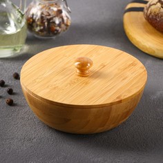 Салатник деревянный с крышкой 15x7.5 см, бамбук No Brand