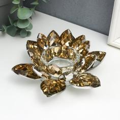 Подсвечник стекло на 1 свечу Лотос оливковый 5х13,5х13,5 см No Brand