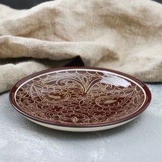 Тарелка Риштанская Керамика "Атлас", коричневая, плоская, 15 см Shafran
