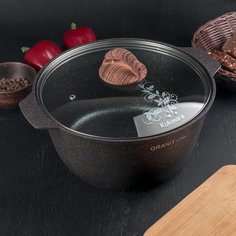 Кастрюля-жаровня Granit ultra, 5 л, стеклянная крышка, антипригарное покрытие Kukmara