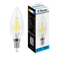Лампочка светодиодная FERON арт.38229, LB-73, 9W, 230V, E14 6400К, свеча, уп. 5 шт.