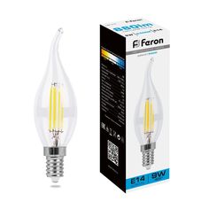 Лампочка светодиодная FERON арт.38235, LB-74, 9W, 230V, E14 6400К, свеча, уп. 5 шт.