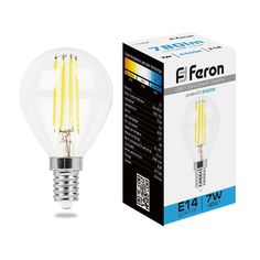 Лампочка светодиодная FERON арт.38221, LB-52, 7W, 230V, E14 6400К, шар, уп. 5 шт.