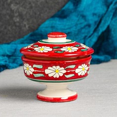 Сахарница Риштанская Керамика "Узоры", 250 мл, красная No Brand