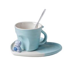 Кофейная пара «Мишка с сердцем», стакан 200 мл, блюдце 15,5?15?8 см, ложка, цвет голубой No Brand