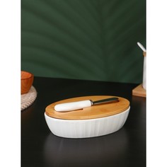 Масленка на деревянной подставке с ножом "Bella Tenero" 300мл, 16,5 см