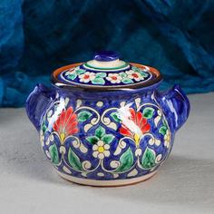 Сахарница Риштанская Керамика "Цветы", 1 л, синяя Shafran