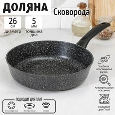 Сковорода Доляна «Элит», d=26 см, антипригарное покрытие, пластиковая ручка, цвет серый